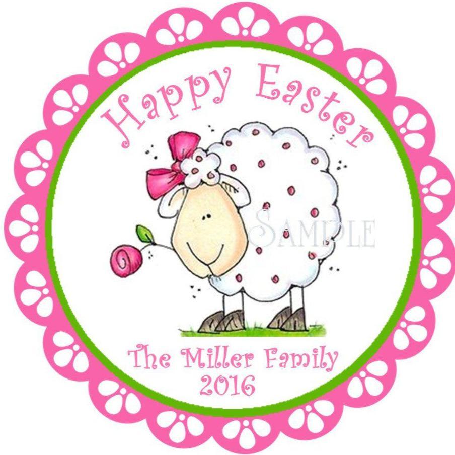 Bright Pink And White Sheep Easter Stickers