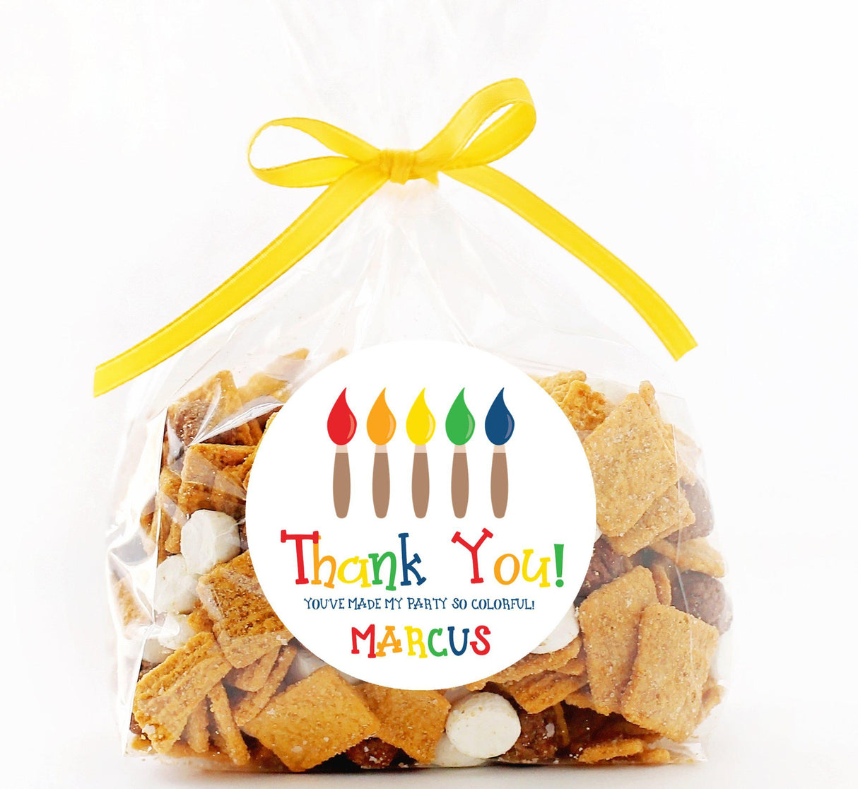 Bright painting theme party favor label