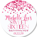 Bright pink Sweet Sixteen favor label