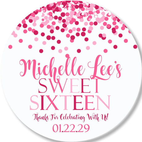 Bright pink Sweet Sixteen favor label