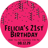 Bright pink and black confetti birthday sticker design