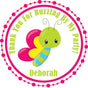 Bright pink butterfly birthday sticker with girly bug theme