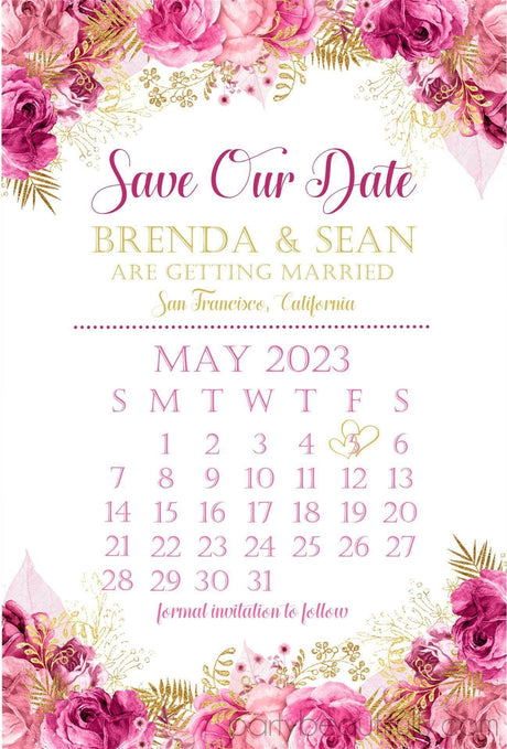 Bright pink gold save the dates for weddings