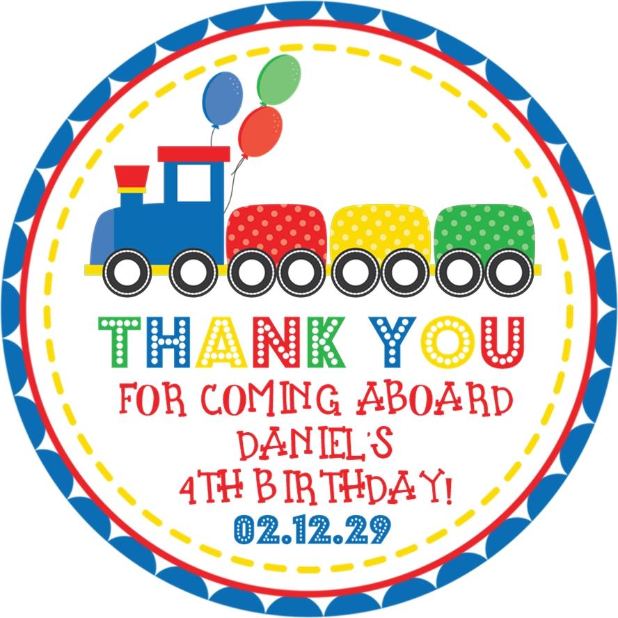 Bright primary color train birthday sticker