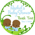 Brown-skinned twin boys in pea pod with green vine border sticker
