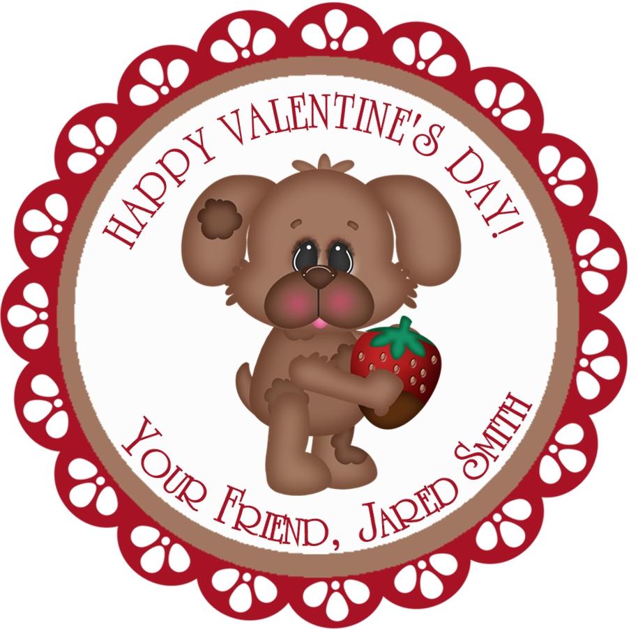 Brown puppy strawberry Valentine label