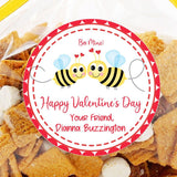 Bumble bee Valentine sticker with hearts and personalized name
