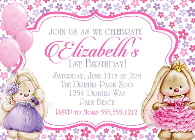 Bunny 1st Birthday Party Invitations