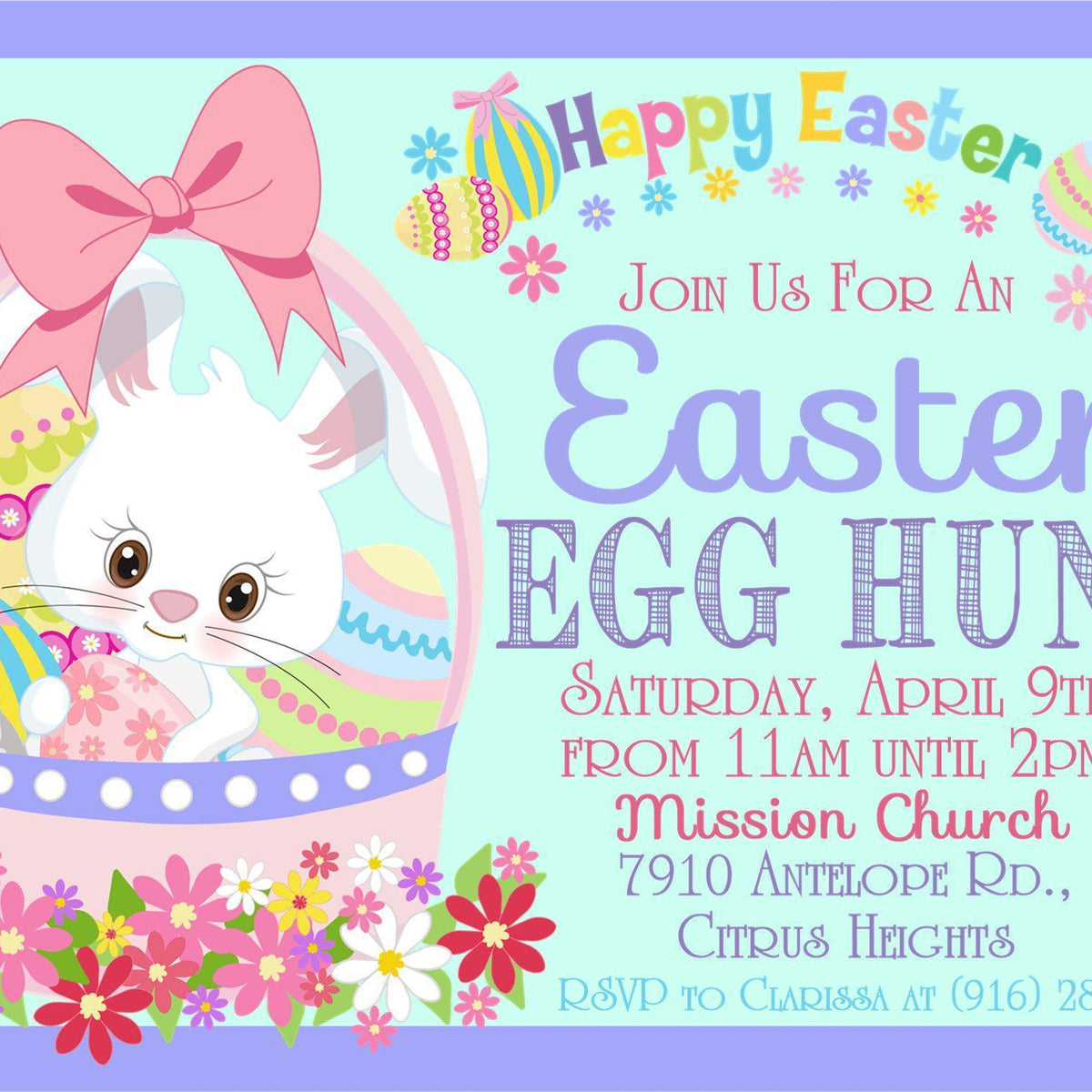 Bunny Basket Easter Egg Hunt Invitations – Colorful Spring Invite ...