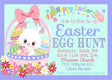 Bunny basket Easter egg hunt invitation with colorful flowers