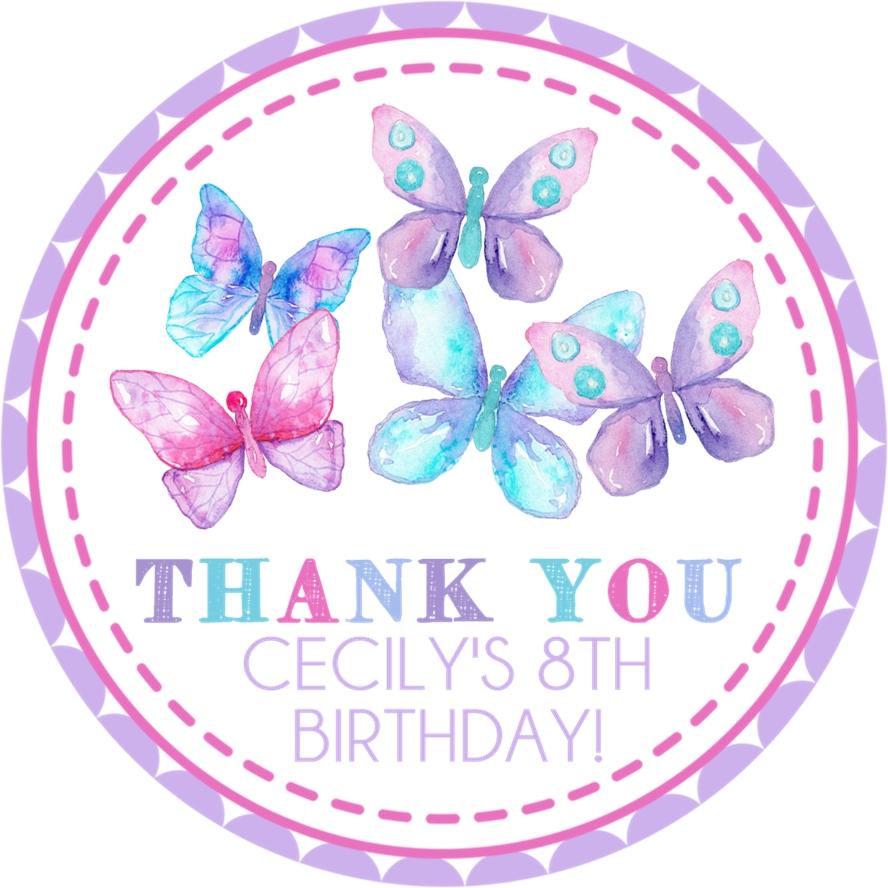 Butterfly Birthday Party Stickers Or Favor Tags