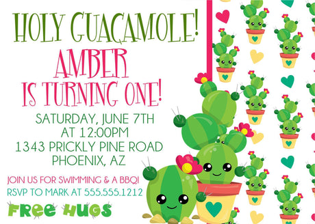 Cactus birthday invitations for girls