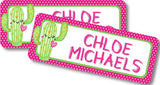 Cactus themed school supply name labels with polka dot accents