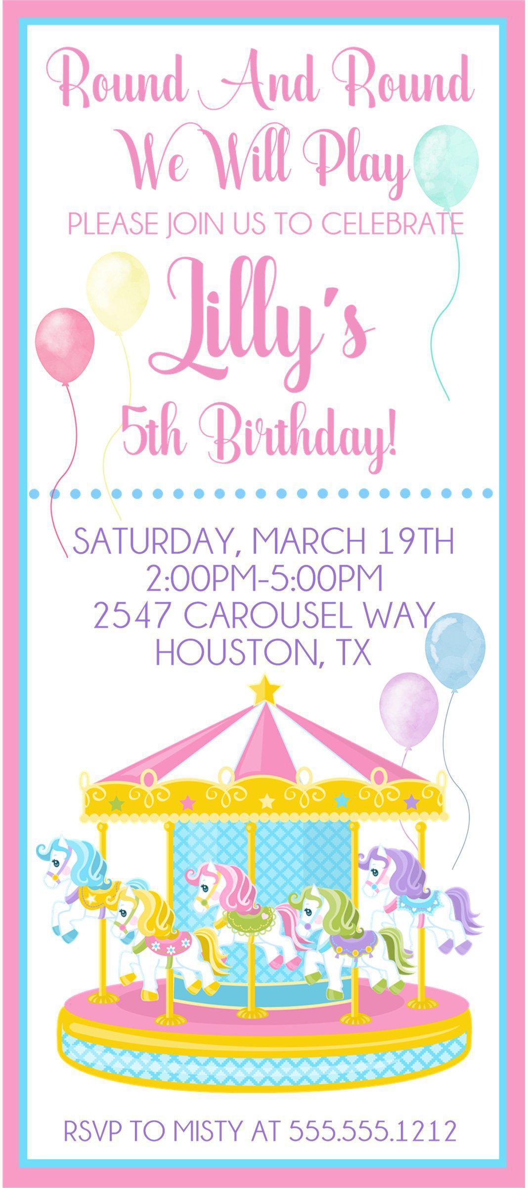 Carousel Birthday Ticket Invitations