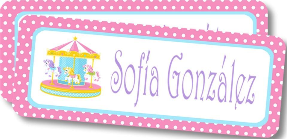 Carousel themed back to school name labels with pink and pastel colors