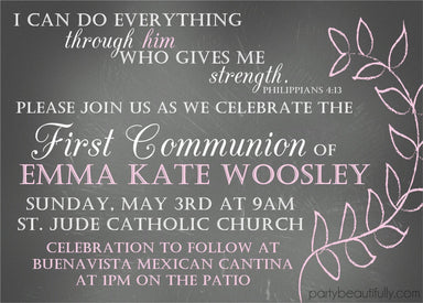 Chalkboard And Pink Confirmation Invitations