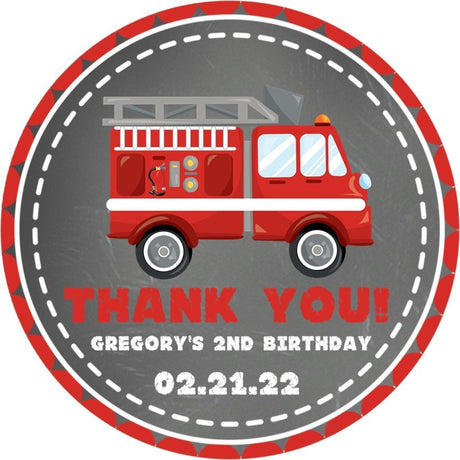 Chalkboard fire truck birthday sticker red engine