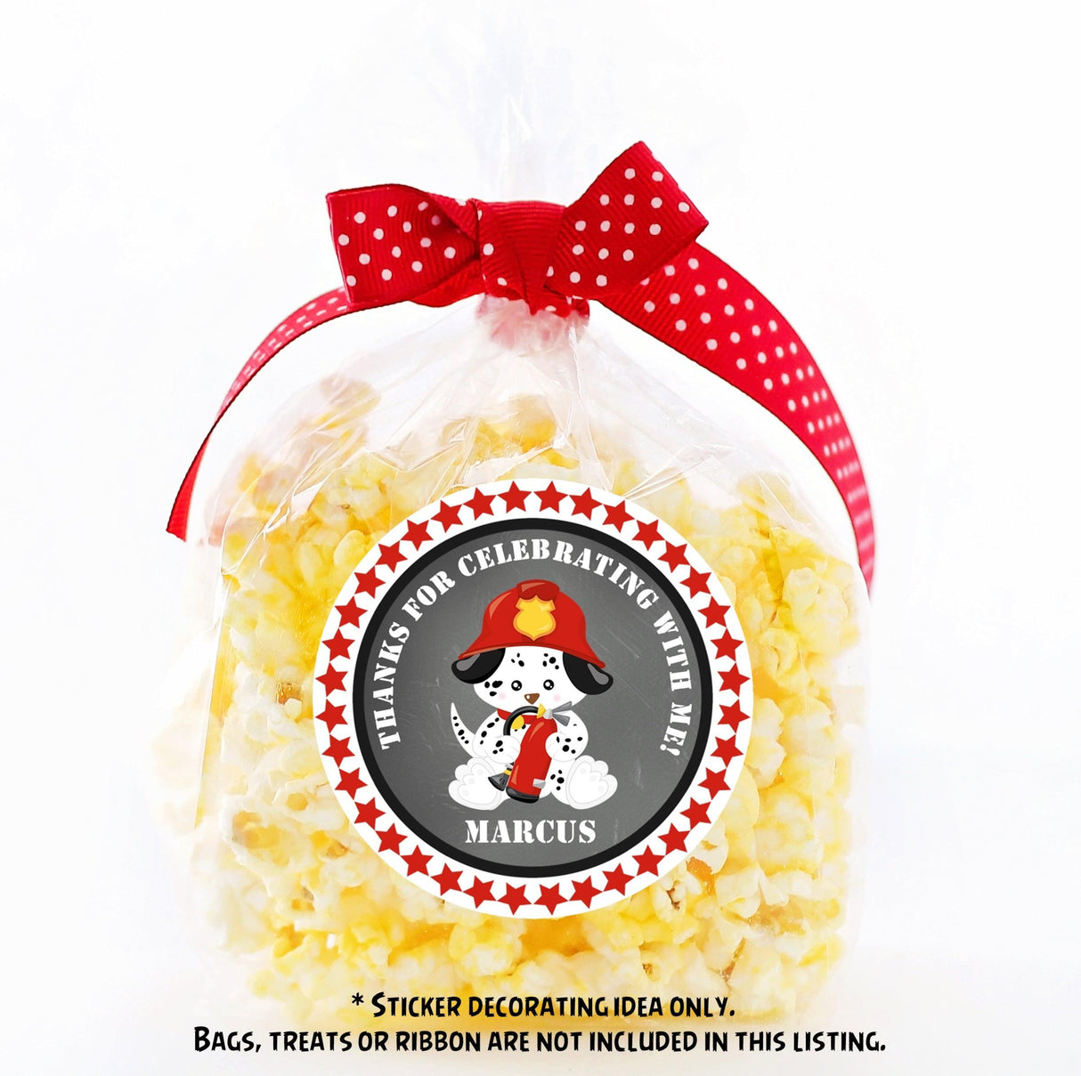 Chalkboard firefighter theme sticker for kids party