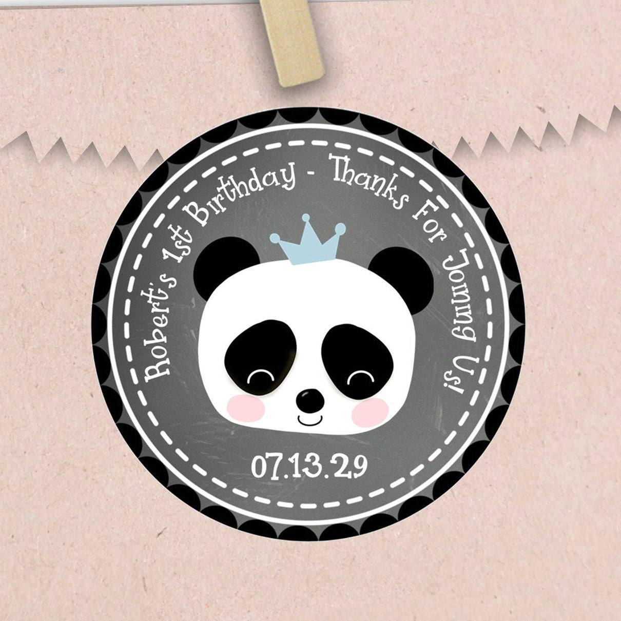 Chalkboard panda party favor label