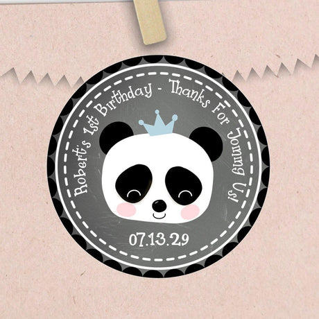 Chalkboard panda party favor label