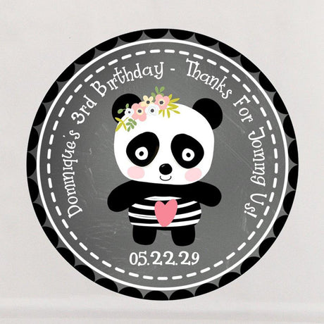 Chalkboard panda theme birthday sticker design