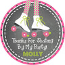 Chalkboard roller skating birthday sticker with pink and green skates