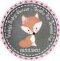 Chalkboard woodland fox baby shower sticker