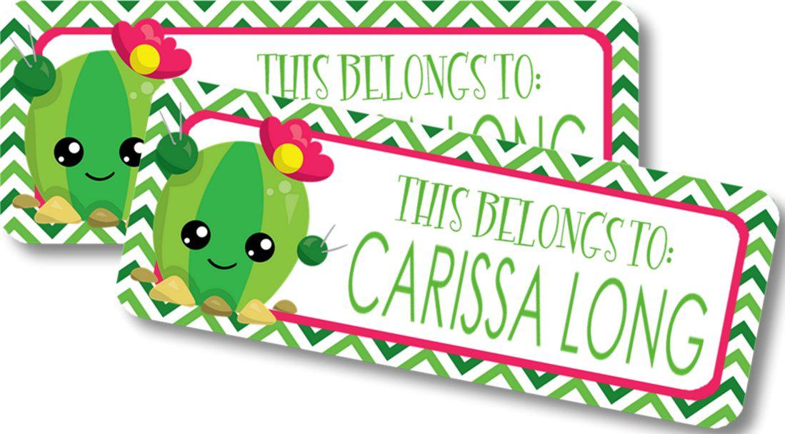 Chevron cactus themed school supply name labels