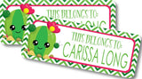 Chevron cactus themed school supply name labels