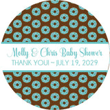 Chocolate and aqua donut baby shower favor label