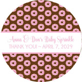 Chocolate donut background baby shower favor label