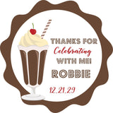 Chocolate milkshake retro birthday sticker with cherry