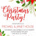 Christmas party invitation featuring festive poinsettias and holiday greenery