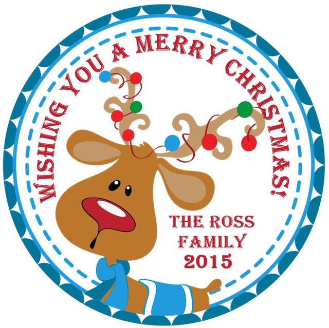Christmas reindeer sticker with colorful holiday lights