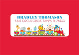 Circus train personalized address labels with animals