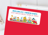Circus train personalized address labels with animals