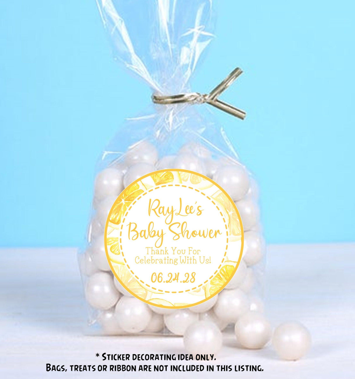 Citrus-inspired thank-you sticker for baby shower favors