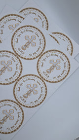 Classic baptism sticker for religious celebration favors