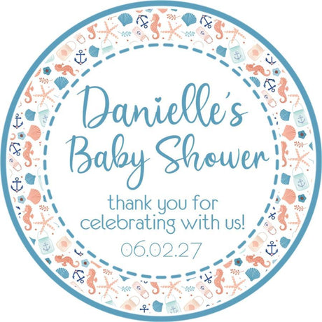 Coastal themed baby shower sticker