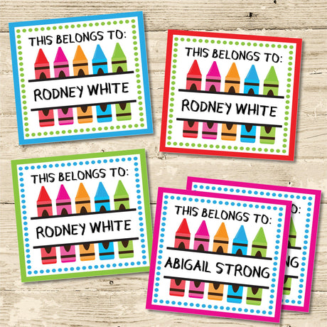 Colorful Square Back To School Supply Name Labels