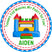 Colorful bounce house birthday sticker with inflatable castle
