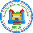 Colorful bounce house birthday sticker with inflatable castle