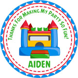 Colorful bounce house birthday sticker with inflatable castle