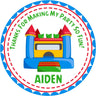 Colorful bounce house birthday sticker with inflatable castle