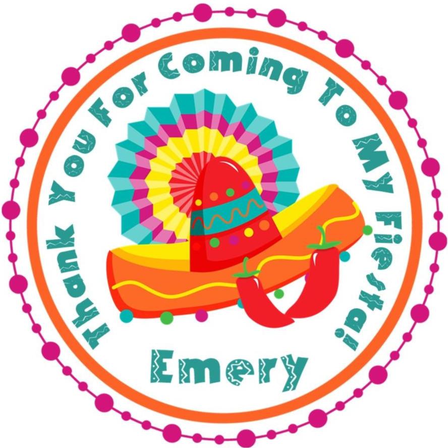 Colorful fiesta party favor label
