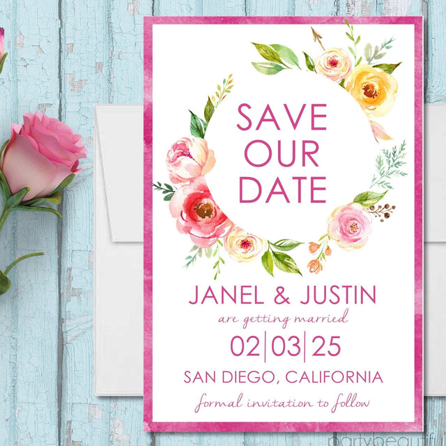 Colorful floral wedding save the date cards