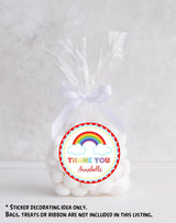 Colorful rainbow and clouds favor label