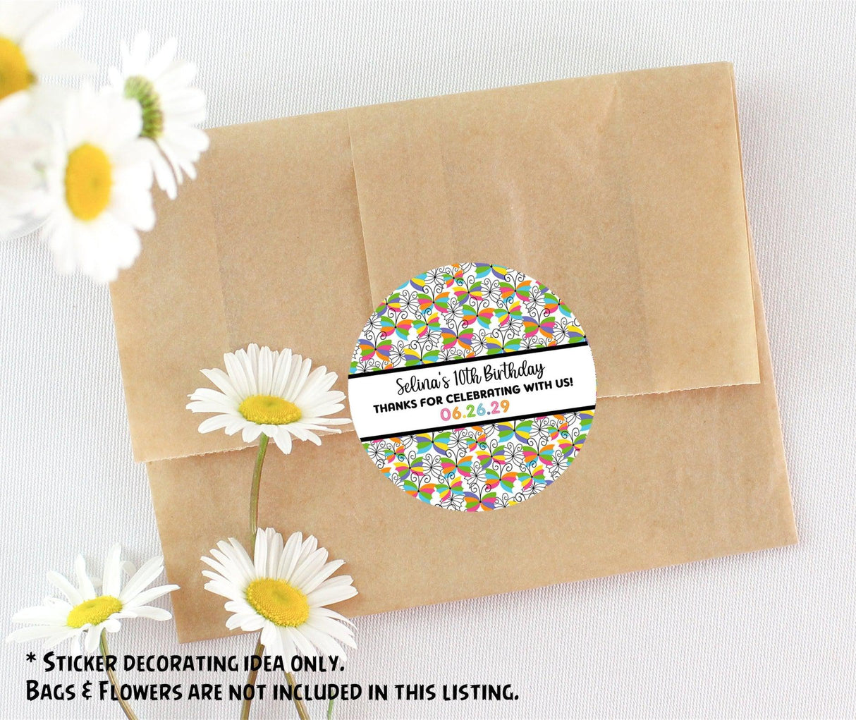 Colorful rainbow butterfly birthday sticker