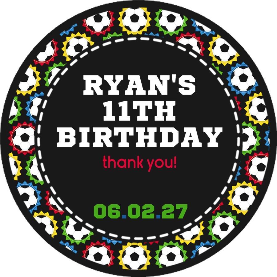 Colorful soccer ball border favor labels for birthday parties