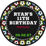 Colorful soccer ball border favor labels for birthday parties